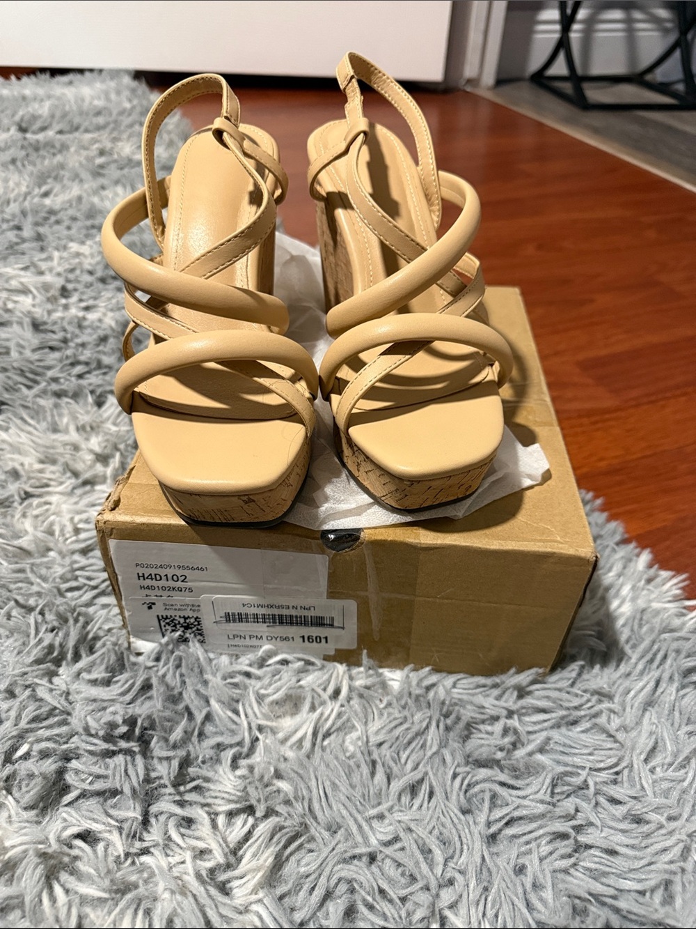 Amazon Beige Strappy Cork Wedge Sandals